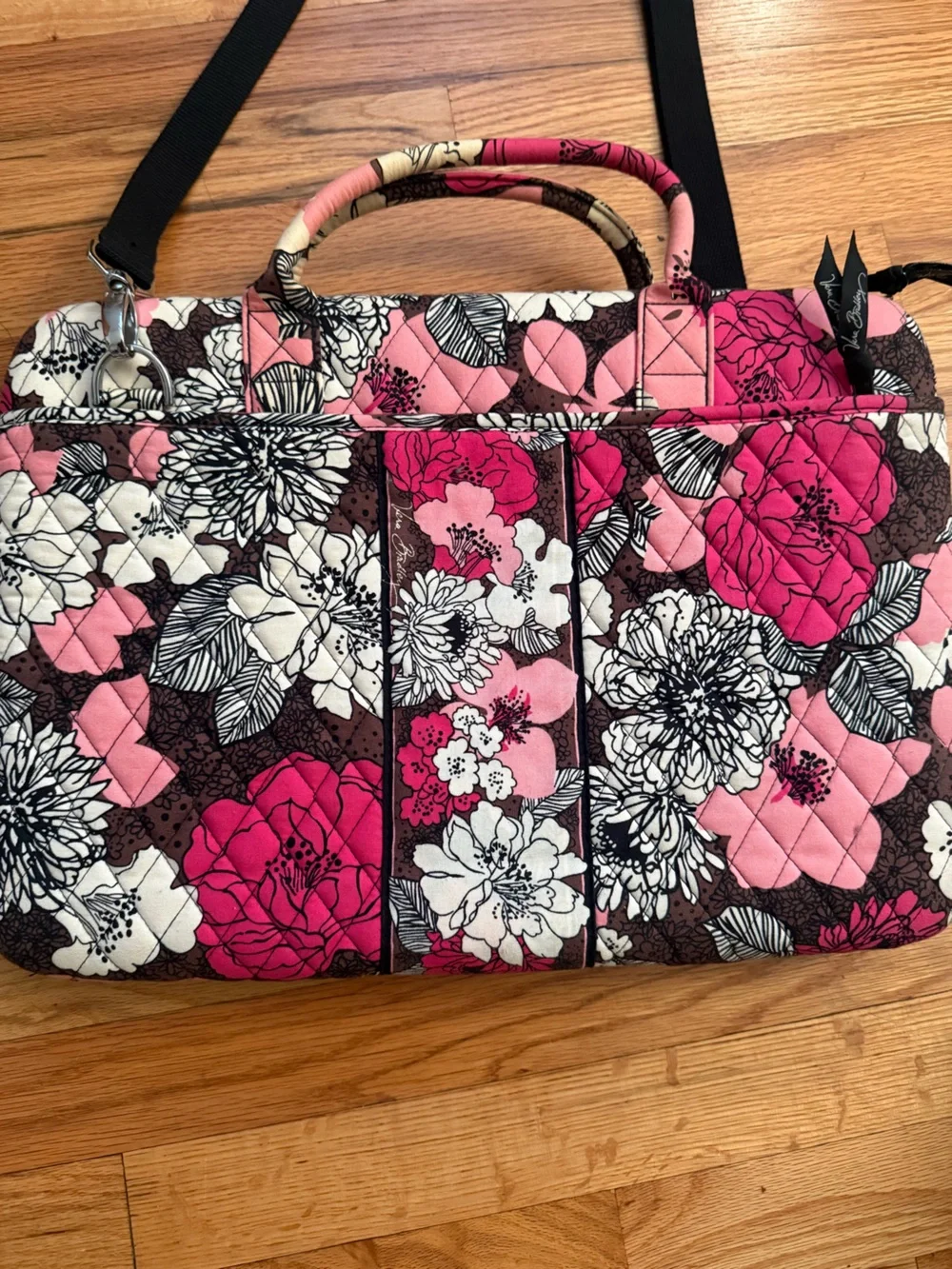 Vera Bradley Mocha Rouge Hot Pink & Brown Floral Quilted Laptop Tote
